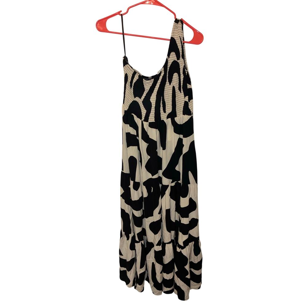 Anthropologie Abel the Label One Shoulder Abstract Maxi Dress XL Tiered Sretchy